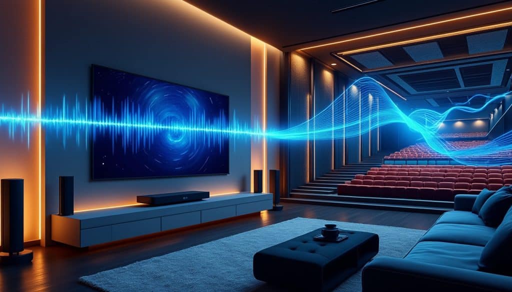 découvrez comment la technologie spatial audio recrée l'acoustique tridimensionnelle des salles de cinéma pour une expérience sonore immersive et réaliste à la maison.